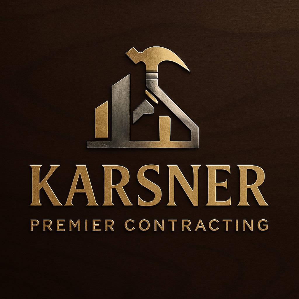 Karsner Premier Contracting LLC gold and silver hammer and house logo